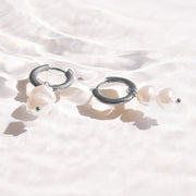 Double Pearl Drop Hoop Earrings
