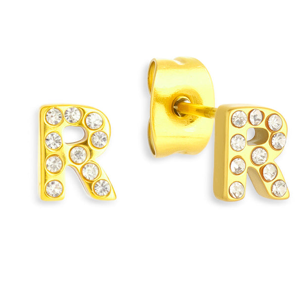 Crystal Initial Stud Earrings - EVRYJEWELS