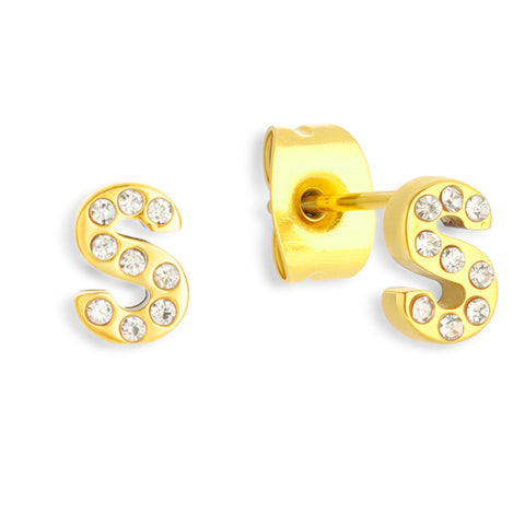 Crystal Initial Stud Earrings - EVRYJEWELS
