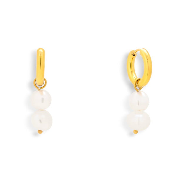 Double Pearl Drop Hoop Earrings - EVRYJEWELS