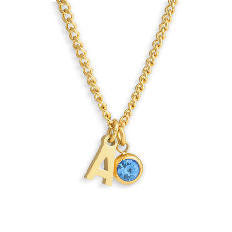 Custom/Personalized Initial Pendant Necklace w/ Birthstone - EVRYJEWELS