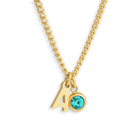 Custom/Personalized Initial Pendant Necklace w/ Birthstone - EVRYJEWELS
