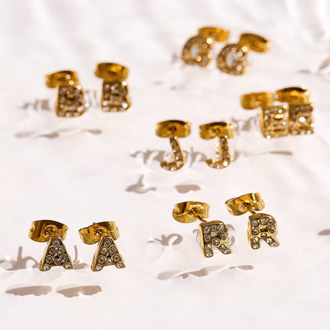 Crystal Initial Stud Earrings