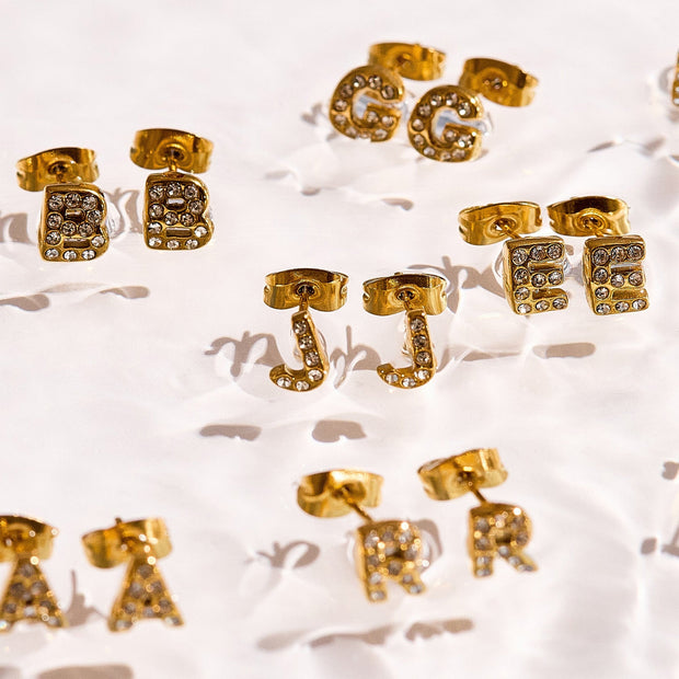 Crystal Initial Stud Earrings